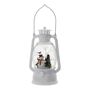 Christmas Plastic / Resin Lantern With Snowman & Tree LED / Water Spinning / 6 Hours Timer, 3*AA Batteries Required - White / Multi by Couch.com
