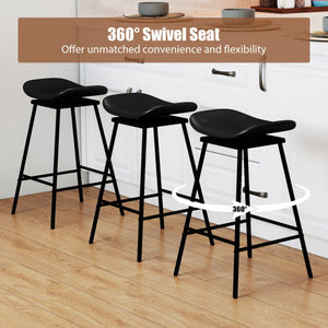 Set of 2 Swivel Barstools Faux Leather Upholstered Backless with Footrest-Black