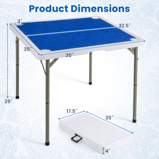 35 Inch 4 Player Game Card Folding Mahjong Table with Cup Holders-Navy