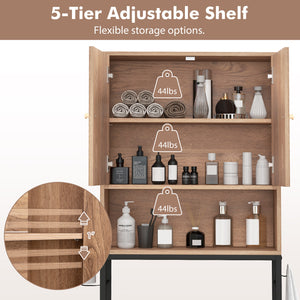 Over The Toilet Storage Cabinet with 2 Doors and Adjustable Shelf-Natural
