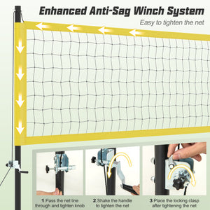 Portable Outdoor Volleyball Net Set Heavy-Duty Volleyball Net System-Yellow