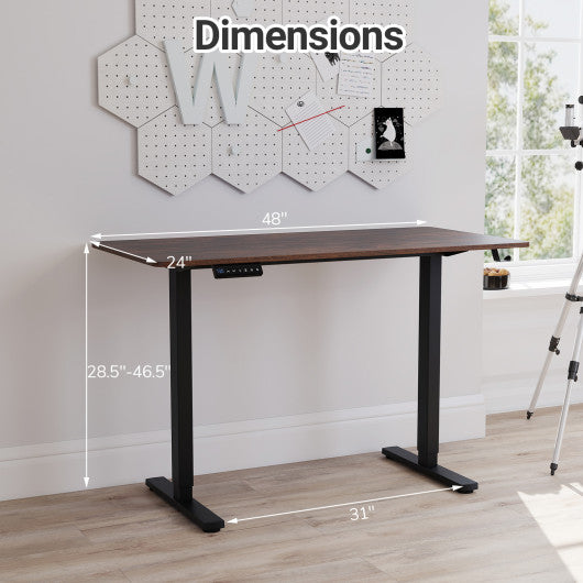 48 Inch x 24 Inch Ergonomic Electric Standing Desk with 3 Memory Settings for Home Office-Rustic Brown
