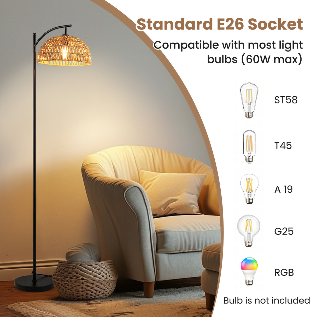 Arc Floor Lamp 63 Inches Tall Pole Lamp with Hanging Lampshade-Black