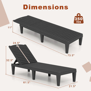 Outdoor PP Chaise Lounge Chairs Set of 2 with 4-Position Adjustable Backrests-Black