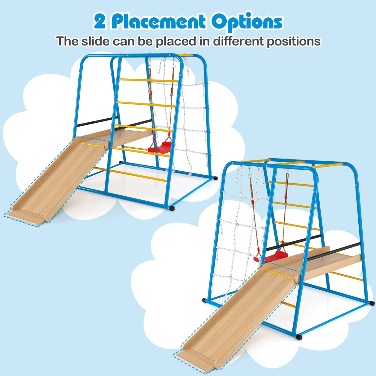 6-in-1 Indoor Jungle Gym with Slide for Boys and Girls 3+ Years Old-Blue