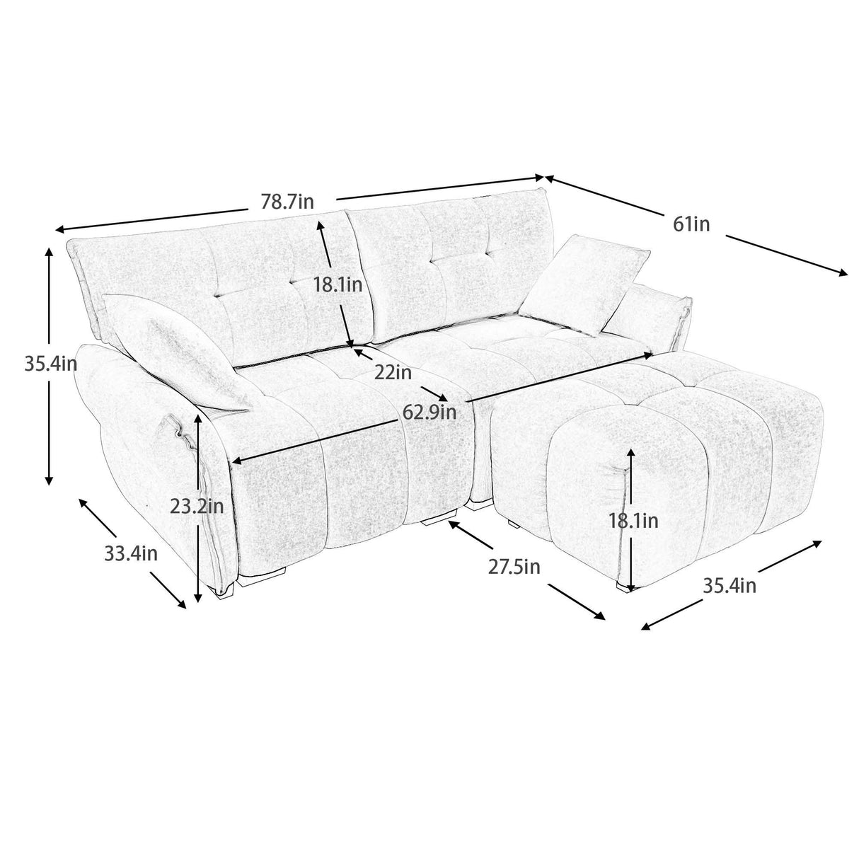 Elegant Sofa Set With Ottoman And Pillows, Textured Chenille, High Resilience Cushions by Couch.com