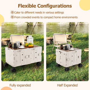 Large Foldable Utility Cart with 2-Tier Storage Crates and Telescoping Handle-White