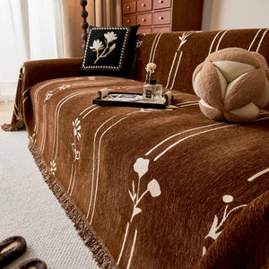 Chenille Jacquard Sofa Throw Cover with Tassel Soft Thick Couch Protector Blanket