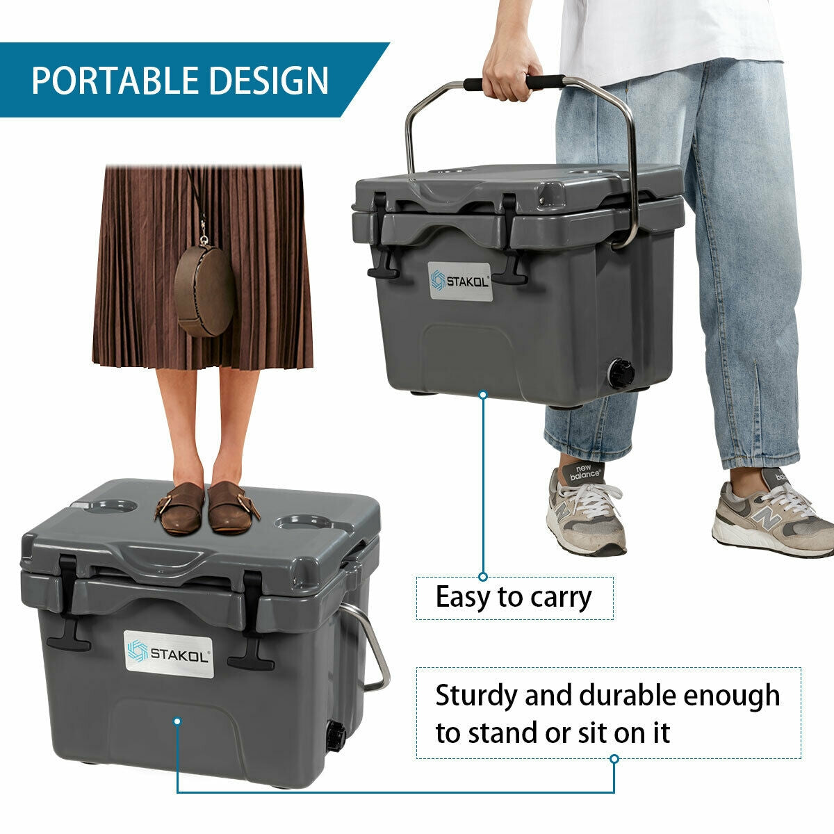 16 Quart 24-Can Capacity Insulated Ice Cooler with 2 Cup Holders-Khaki