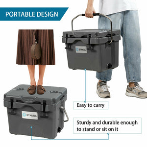 16 Quart 24-Can Capacity Insulated Ice Cooler with 2 Cup Holders-Khaki