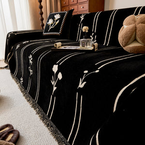 Chenille Jacquard Sofa Throw Cover with Tassel Soft Thick Couch Protector Blanket