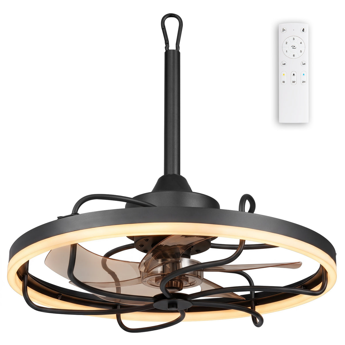 20â€ Celling Fan with Dimmable LED Light 6 Speeds and Timer-Black