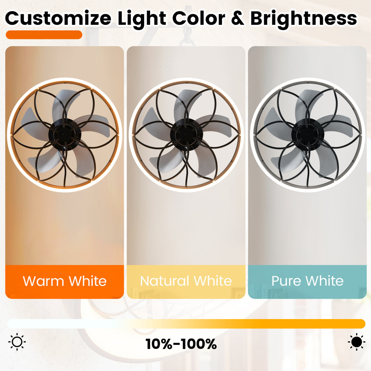 20â€ Celling Fan with Dimmable LED Light 6 Speeds and Timer-Black