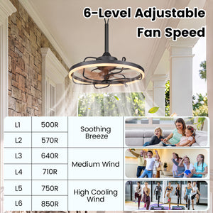 20â€ Celling Fan with Dimmable LED Light 6 Speeds and Timer-Black