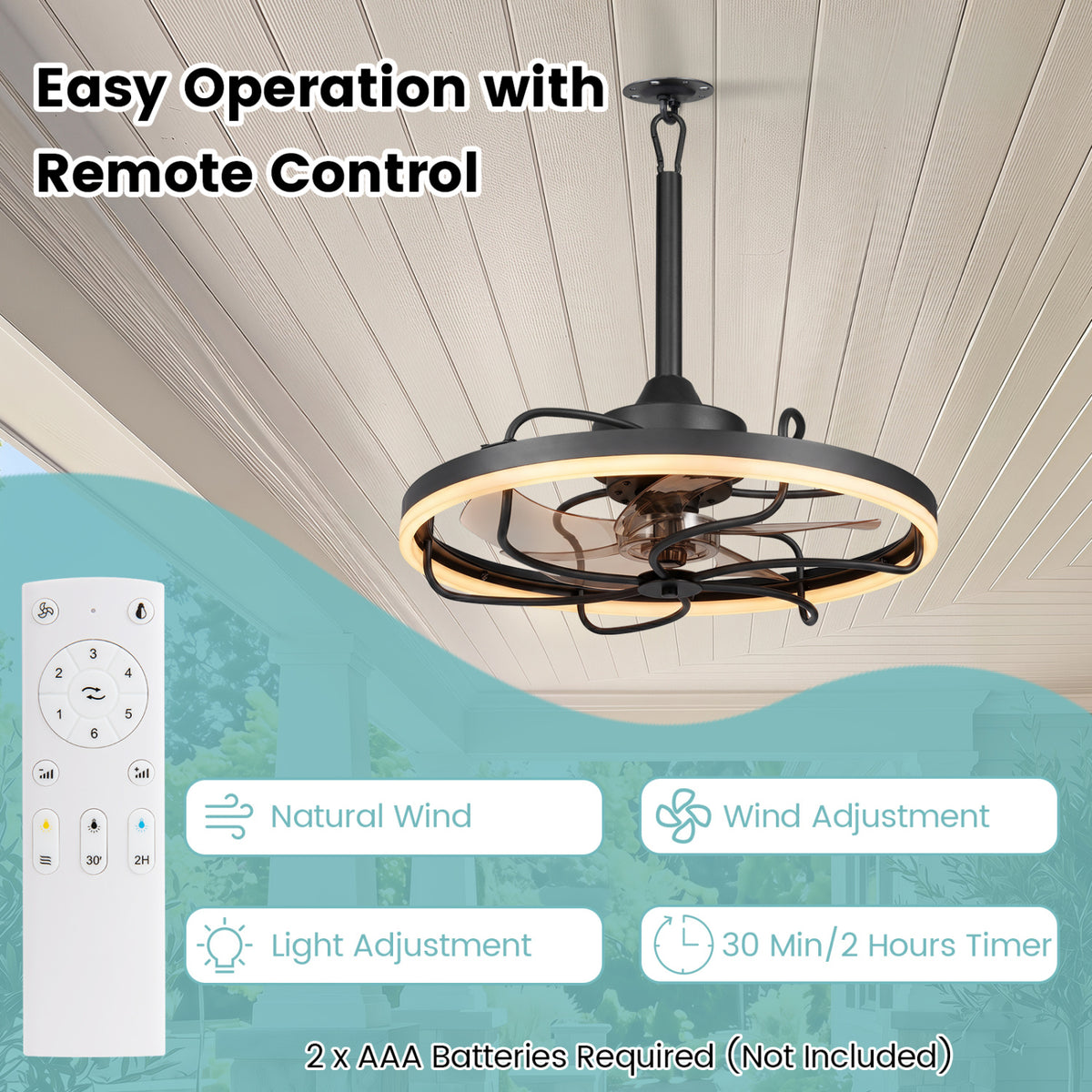 20â€ Celling Fan with Dimmable LED Light 6 Speeds and Timer-Black