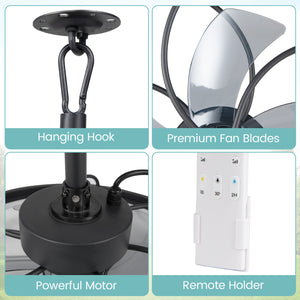 20â€ Celling Fan with Dimmable LED Light 6 Speeds and Timer-Black