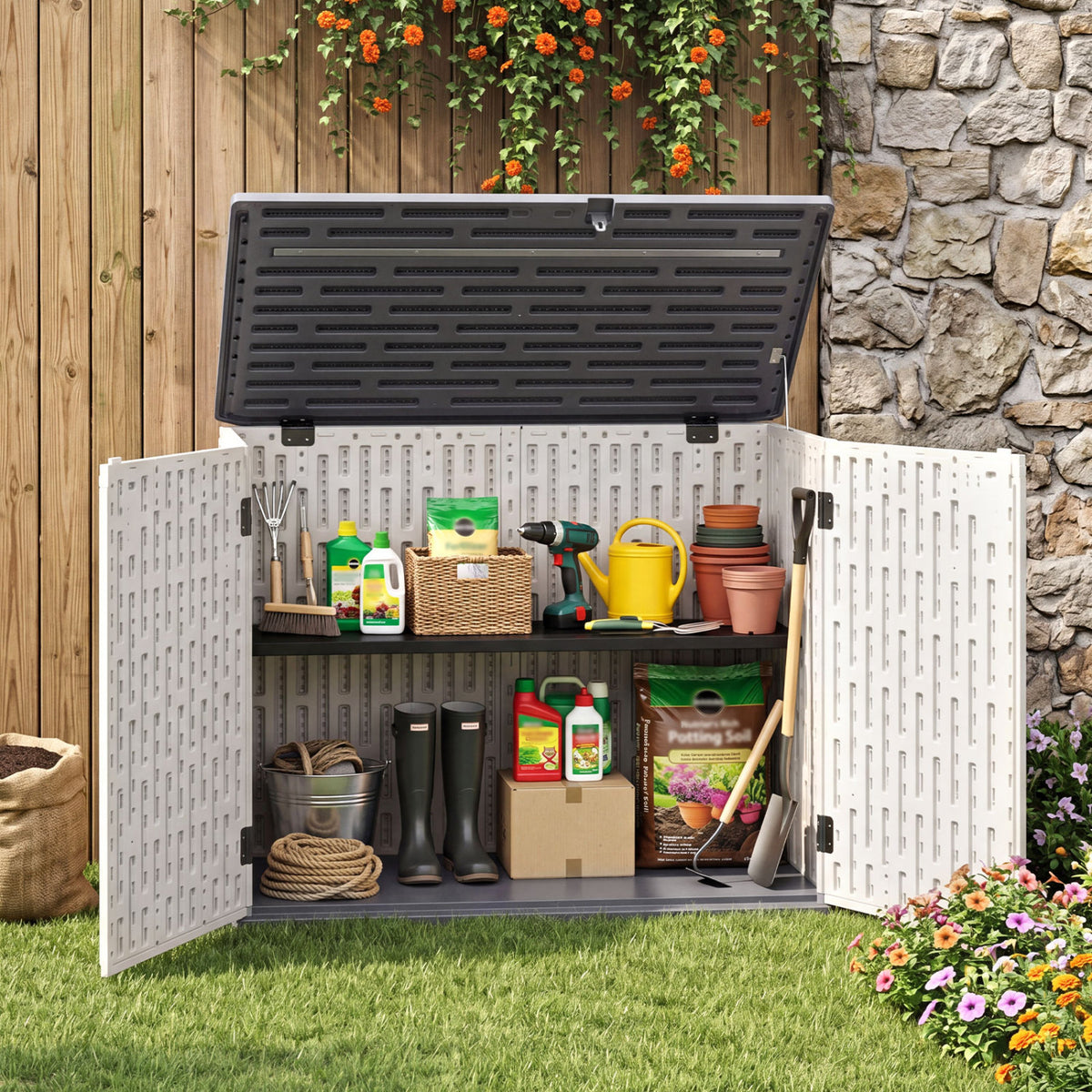 20 Cu.Ft Horizontal Resin Storage Shed with Adjustable Shelf-White