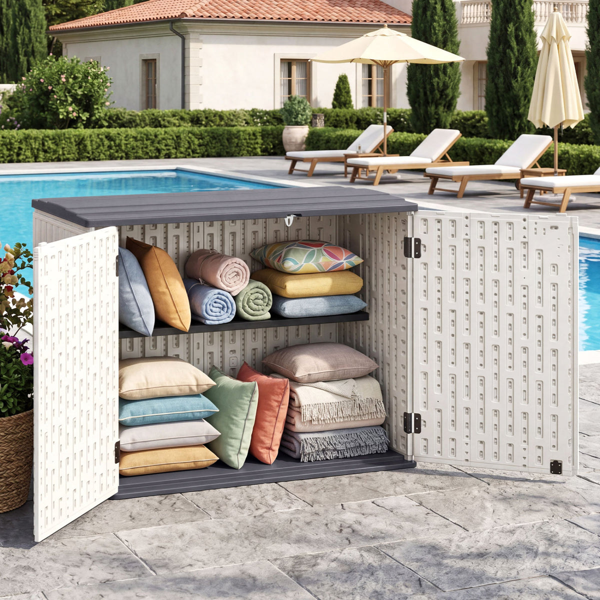 20 Cu.Ft Horizontal Resin Storage Shed with Adjustable Shelf-White