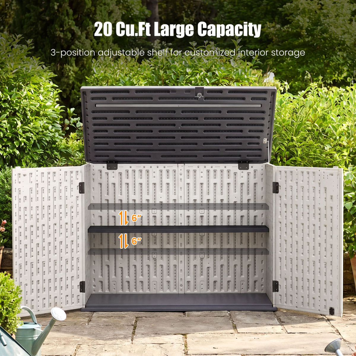 20 Cu.Ft Horizontal Resin Storage Shed with Adjustable Shelf-White