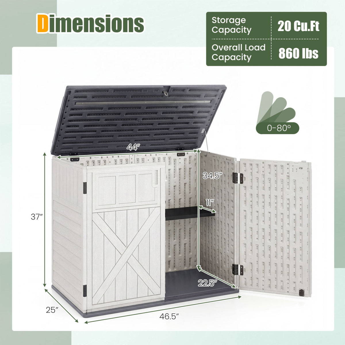 20 Cu.Ft Horizontal Resin Storage Shed with Adjustable Shelf-White
