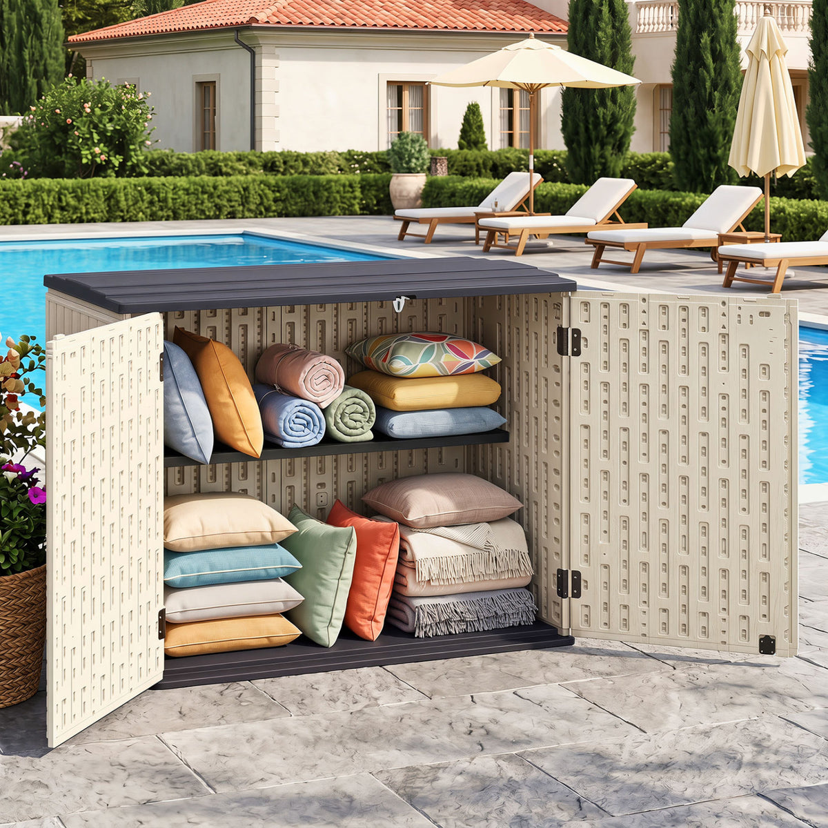20 Cu.Ft Horizontal Resin Storage Shed with Adjustable Shelf-Beige