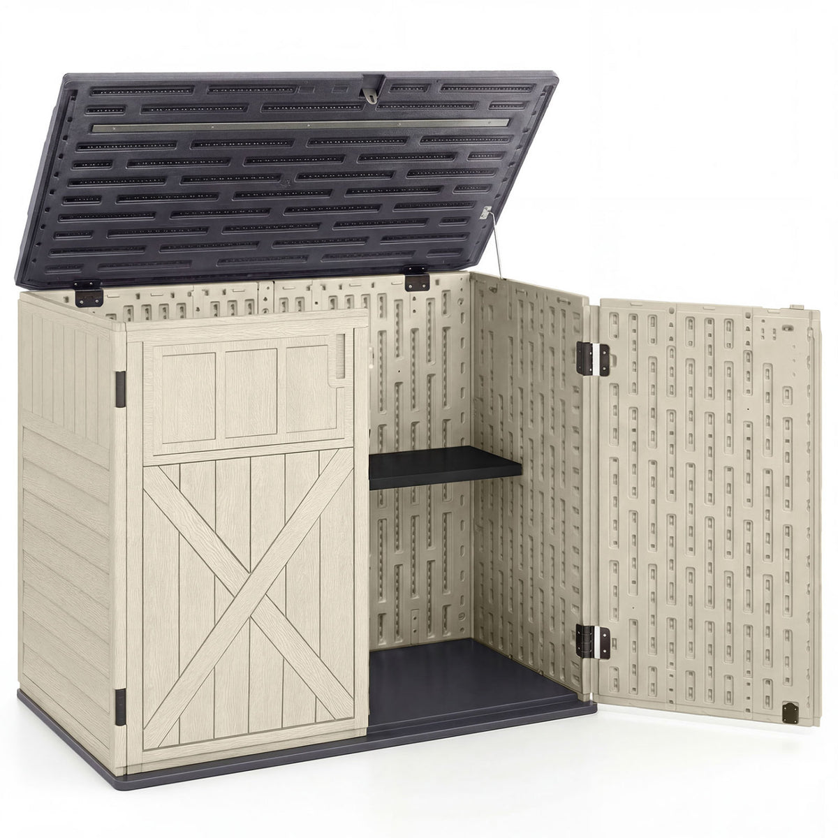 20 Cu.Ft Horizontal Resin Storage Shed with Adjustable Shelf-Beige