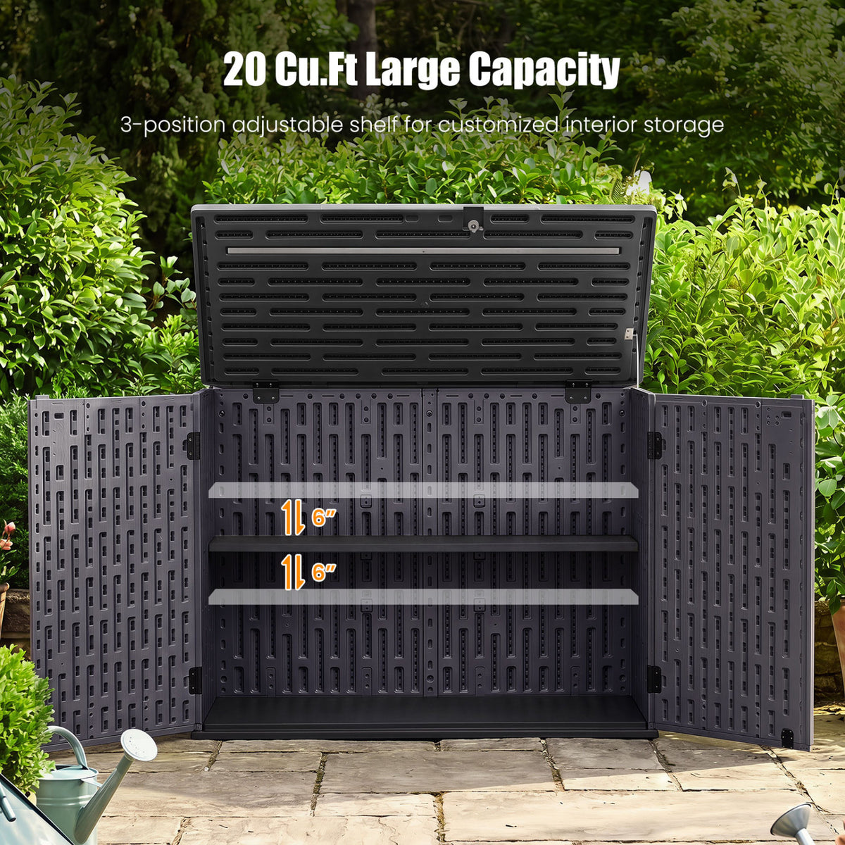 20 Cu.Ft Horizontal Resin Storage Shed with Adjustable Shelf-Brown