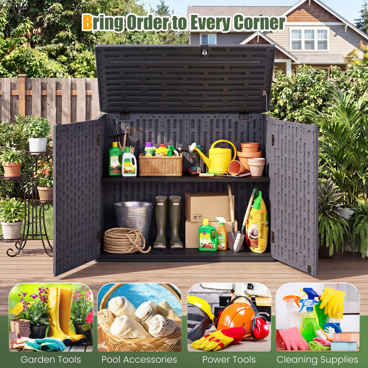 20 Cu.Ft Horizontal Resin Storage Shed with Adjustable Shelf-Brown