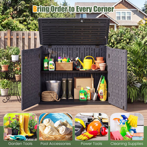 20 Cu.Ft Horizontal Resin Storage Shed with Adjustable Shelf-Brown