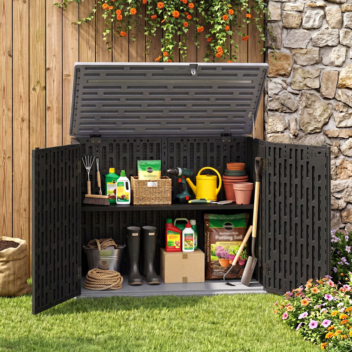 20 Cu.Ft Horizontal Resin Storage Shed with Adjustable Shelf-Black