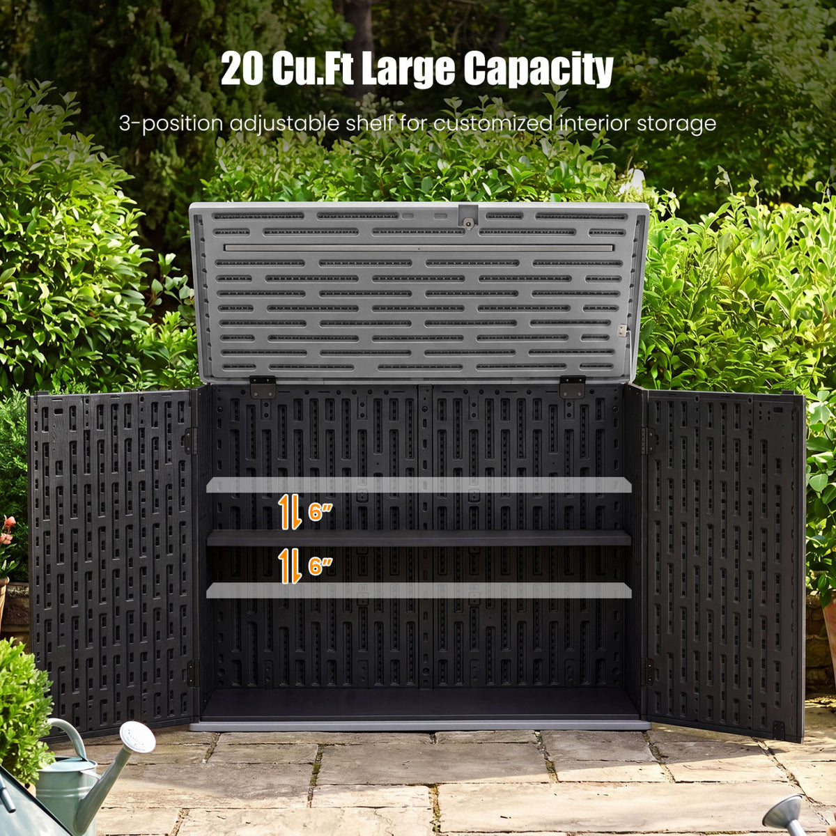 20 Cu.Ft Horizontal Resin Storage Shed with Adjustable Shelf-Black
