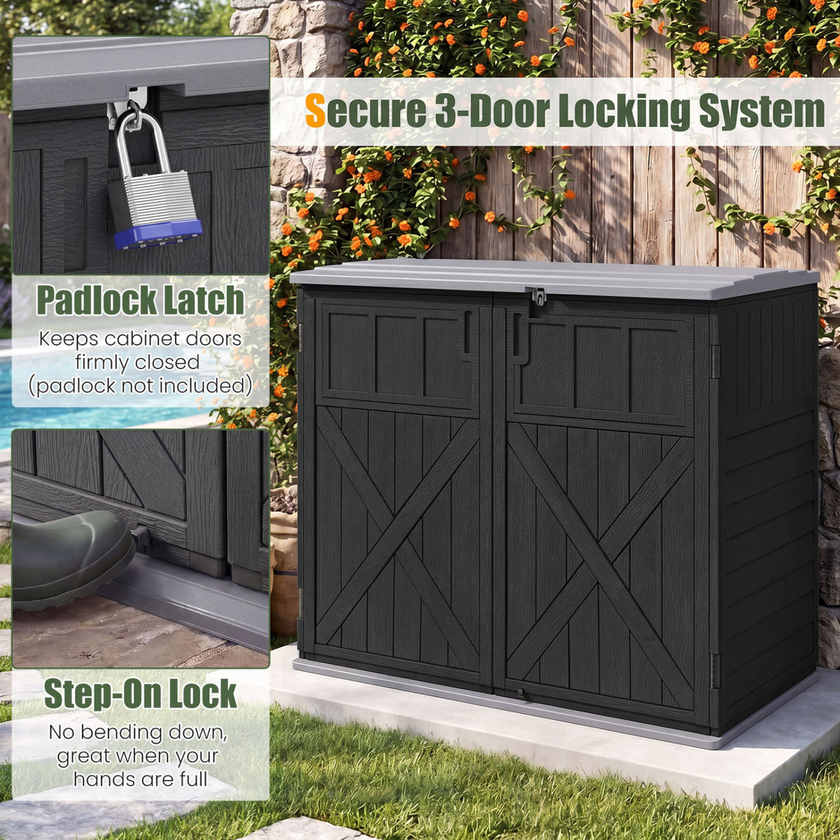 20 Cu.Ft Horizontal Resin Storage Shed with Adjustable Shelf-Black