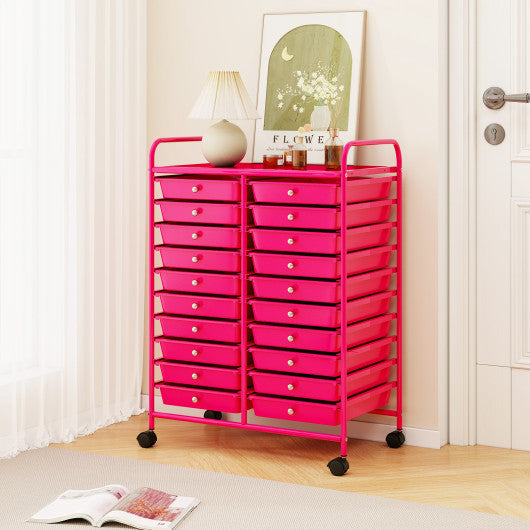 20 Removable Drawers Rolling Storage Cart Studio Organizer-Pink