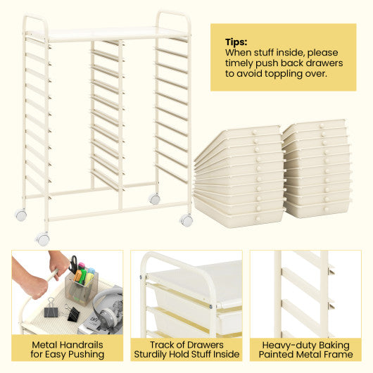 20 Drawers Rolling Storage Cart Studio Organizer-Beige