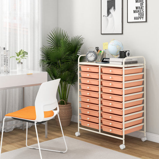 20 Drawers Rolling Storage Cart Studio Organizer-Peach