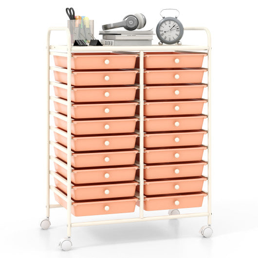 20 Drawers Rolling Storage Cart Studio Organizer-Peach