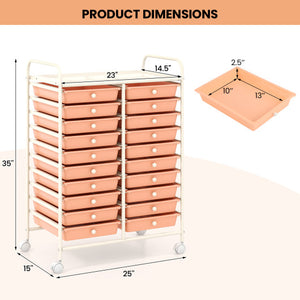 20 Drawers Rolling Storage Cart Studio Organizer-Peach