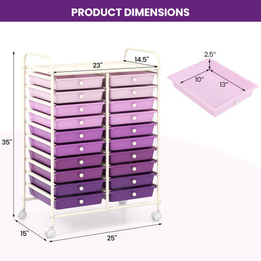 20 Drawers Rolling Storage Cart Studio Organizer-Purple
