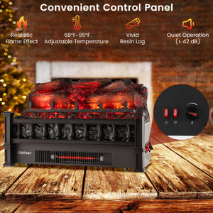 20 Inch Electric Fireplace Heater with Realistic Pinewood Ember Bed-Black