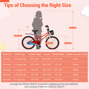 20 Inch Kids Bike Adjustable with Kickstand and Storage Basket for Aged 8+ Years-Red