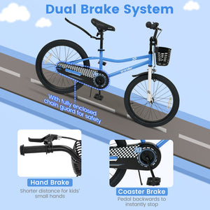 20 Inch Kids Bike Adjustable with Kickstand and Storage Basket for Aged 8+ Years-Navy