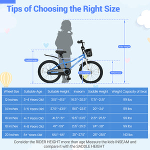 20 Inch Kids Bike Adjustable with Kickstand and Storage Basket for Aged 8+ Years-Navy