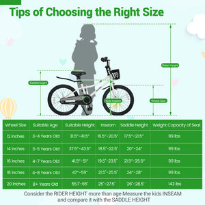 20 Inch Kids Bike Adjustable with Kickstand and Storage Basket for Aged 8+ Years-White