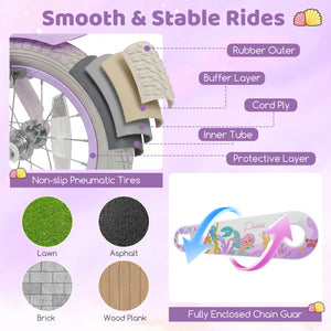 20 Inch Kids Bike Adjustable with Basket and Streamers Purple - Princess of the Sea Theme