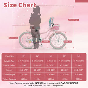 20 Inch Kids Bike Adjustable with Basket and Streamers Pink - Princess of the Sea Theme