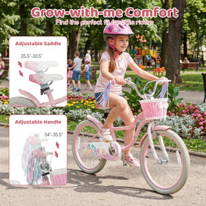20 Inch Kids Bike Adjustable with Basket and Streamers Pink - Princess of the Sea Theme