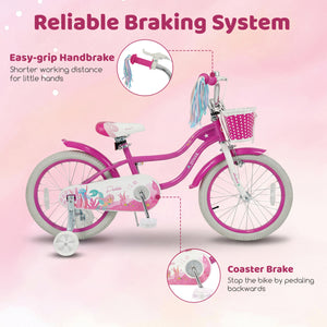 20 Inch Kids Bike Adjustable with Basket and Streamers Rose Red - Princess of the Sea Theme