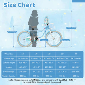 20 Inch Kids Bike Adjustable with Basket and Streamers Blue - Princess of the Sea Theme