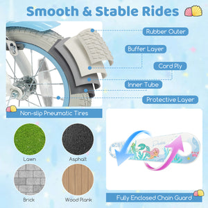 20 Inch Kids Bike Adjustable with Basket and Streamers Blue - Princess of the Sea Theme