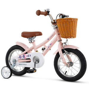 12 Inch Kids Bike Retro Bicycle with Adjustable Height and Basket for Ages 3-8 Years Old